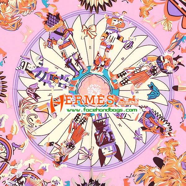 Hermes 100% Silk Square Scarf pink HESISS 130 x 130 - Click Image to Close